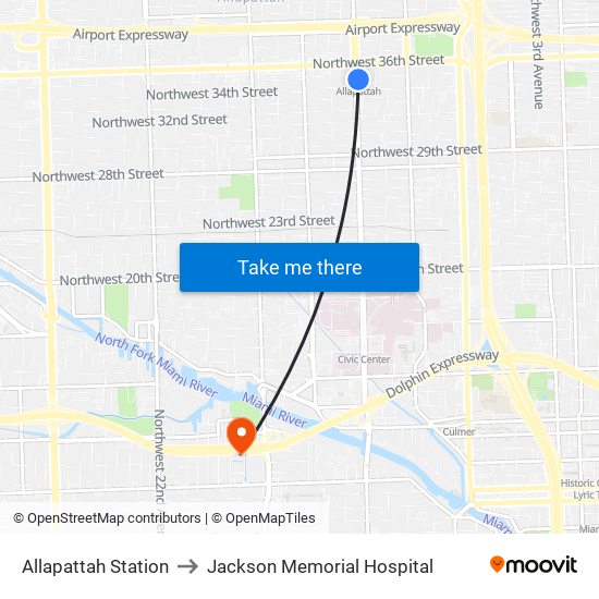 Allapattah Station to Jackson Memorial Hospital map