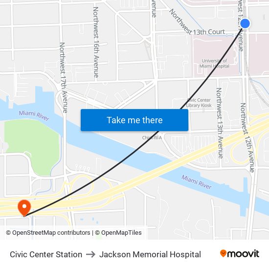 Civic Center Station to Jackson Memorial Hospital map
