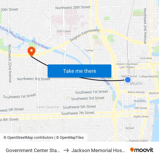 Government Center Station to Jackson Memorial Hospital map