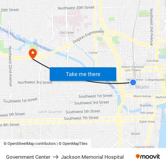 Government Center to Jackson Memorial Hospital map