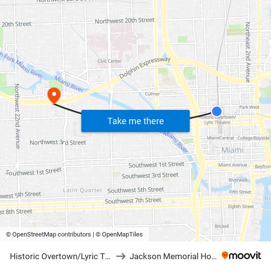 Historic Overtown/Lyric Theatre to Jackson Memorial Hospital map