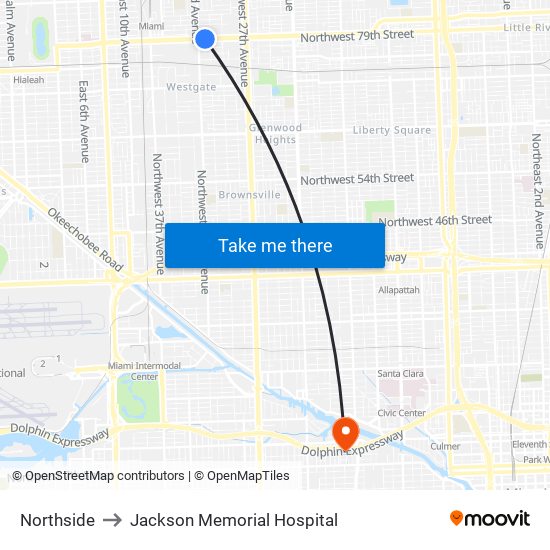 Northside to Jackson Memorial Hospital map