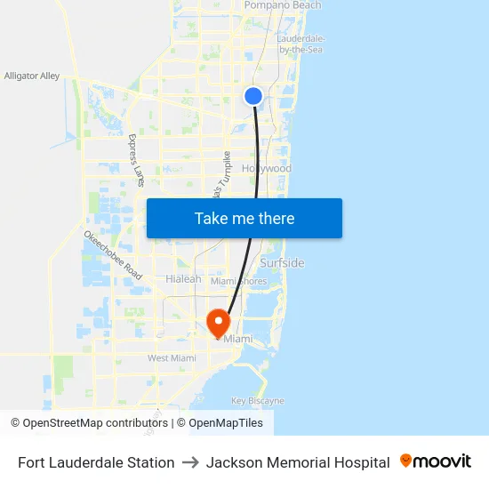 Fort Lauderdale Station to Jackson Memorial Hospital map