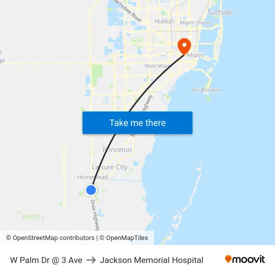 W Palm Dr @ 3 Ave to Jackson Memorial Hospital map