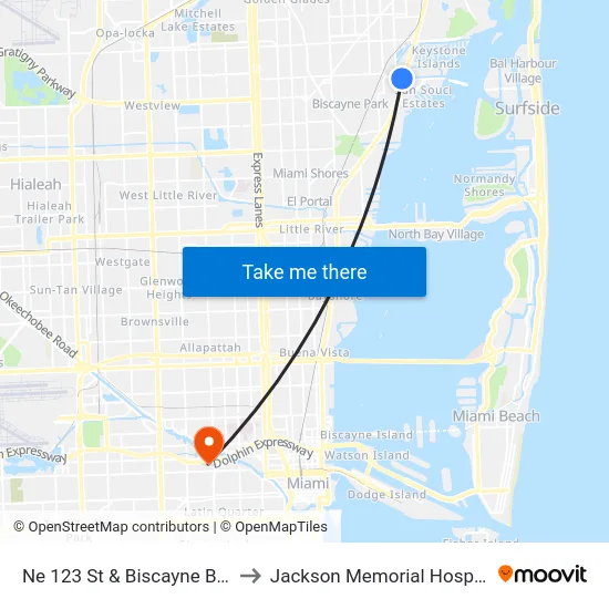 Ne 123 St & Biscayne Blvd to Jackson Memorial Hospital map