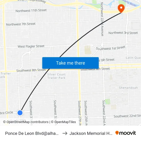 Ponce De Leon Blvd@alhambra Cir to Jackson Memorial Hospital map