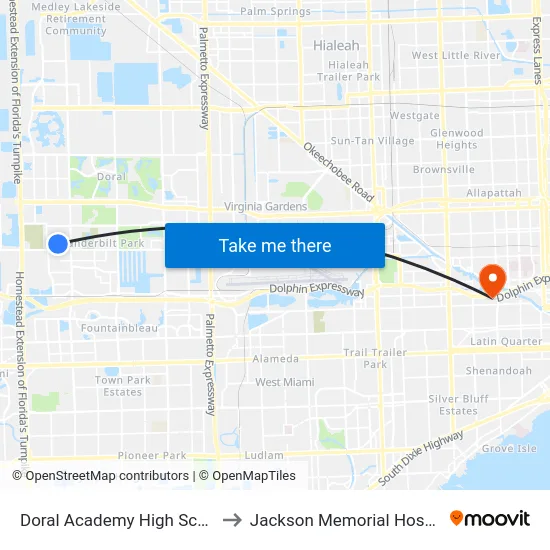Doral Academy High School to Jackson Memorial Hospital map