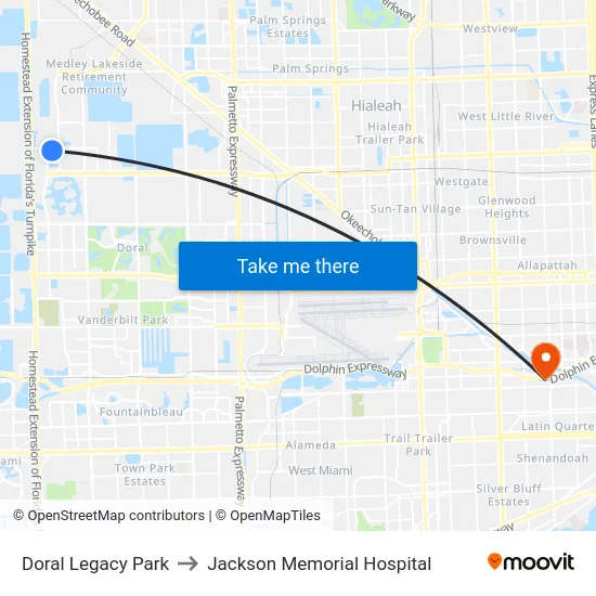 Doral Legacy Park to Jackson Memorial Hospital map