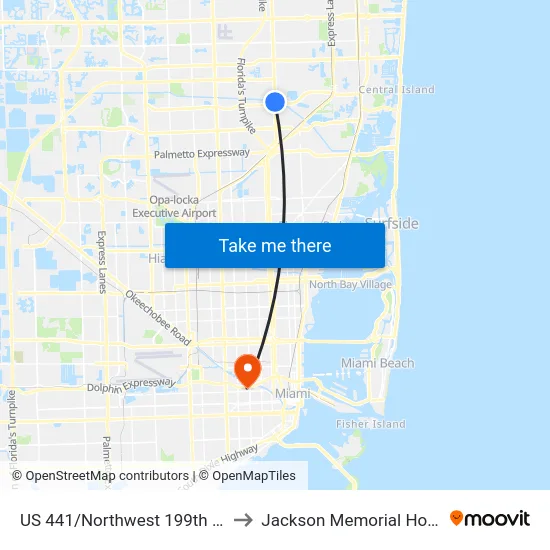 US 441/Northwest 199th Street to Jackson Memorial Hospital map