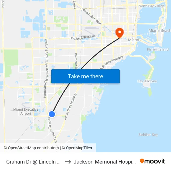 Graham Dr @ Lincoln Bd to Jackson Memorial Hospital map