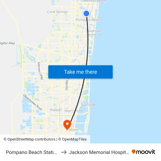 Pompano Beach Station to Jackson Memorial Hospital map