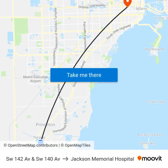 Sw 142 Av & Sw 140 Av to Jackson Memorial Hospital map