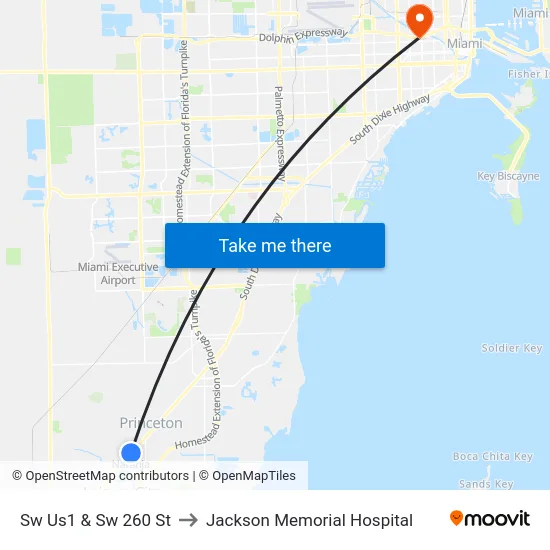 Sw Us1 & Sw 260 St to Jackson Memorial Hospital map