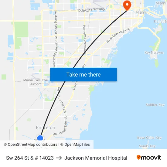Sw 264 St & # 14023 to Jackson Memorial Hospital map