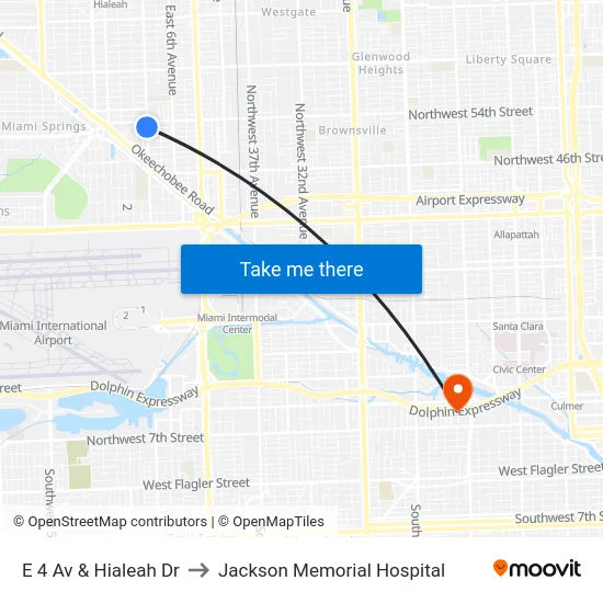 E 4 Av & Hialeah Dr to Jackson Memorial Hospital map