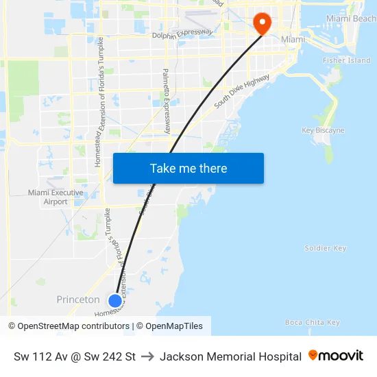 Sw 112 Av @ Sw 242 St to Jackson Memorial Hospital map