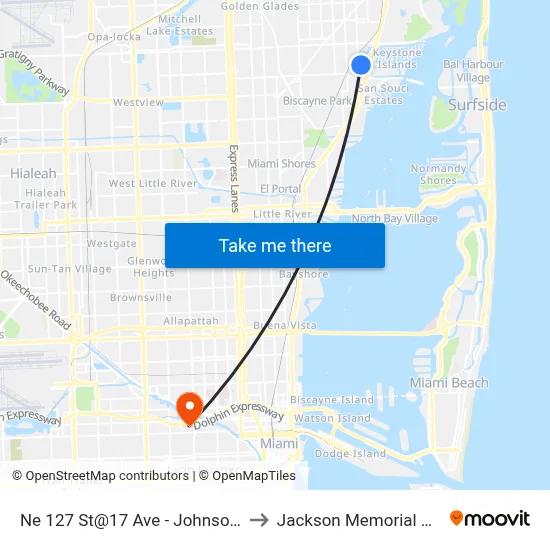 Ne 127 St@17 Ave - Johnson@wales to Jackson Memorial Hospital map