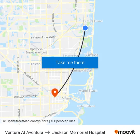 Ventura At Aventura to Jackson Memorial Hospital map
