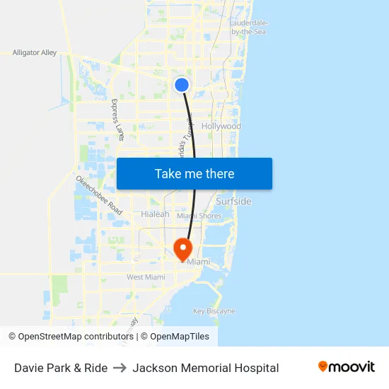 Davie Park & Ride to Jackson Memorial Hospital map