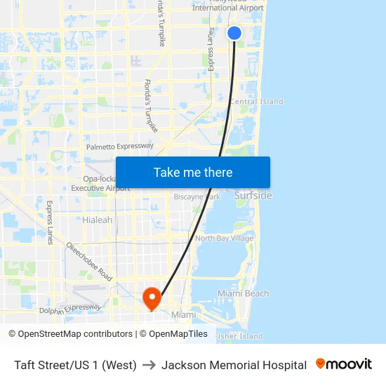 Taft Street/US 1 (West) to Jackson Memorial Hospital map