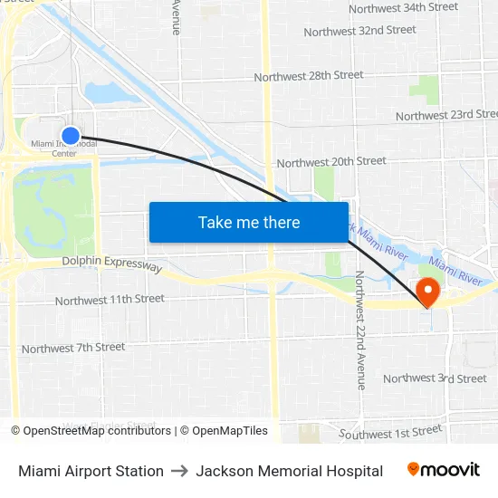 Miami Airport Station to Jackson Memorial Hospital map