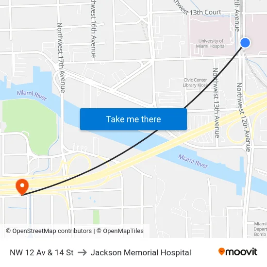 NW 12 Av & 14 St to Jackson Memorial Hospital map