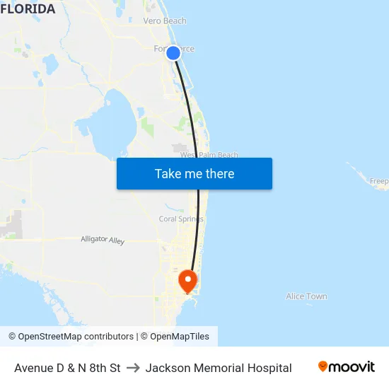 Avenue D & N 8th St to Jackson Memorial Hospital map