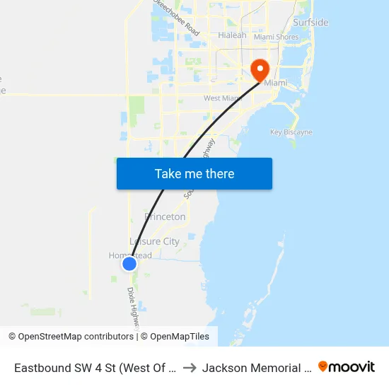 Eastbound SW 4 St (West Of Krome Ave) to Jackson Memorial Hospital map