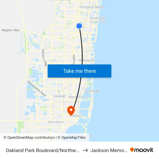 Oakland Park Boulevard/Northwest 31st Avenue (East) to Jackson Memorial Hospital map