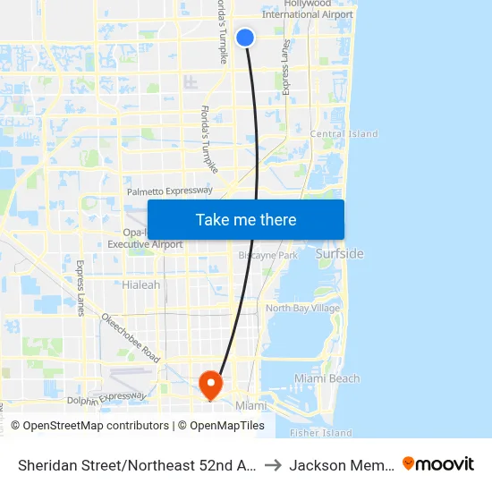 Sheridan Street/Northeast 52nd Avenue - (Sheridan Technical) to Jackson Memorial Hospital map