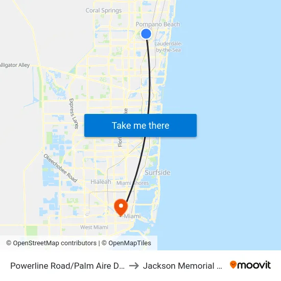 Powerline Road/Palm Aire Drive North to Jackson Memorial Hospital map