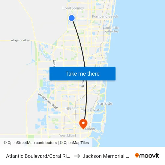 Atlantic Boulevard/Coral Ridge Drive to Jackson Memorial Hospital map