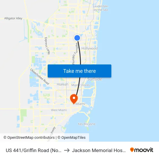 US 441/Griffin Road (North) to Jackson Memorial Hospital map