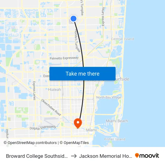 Broward College Southside Stop to Jackson Memorial Hospital map