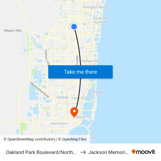 Oakland Park Boulevard/Northwest 56th Avenue to Jackson Memorial Hospital map