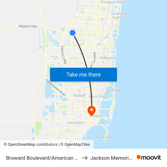 Broward Boulevard/American Heritage School to Jackson Memorial Hospital map