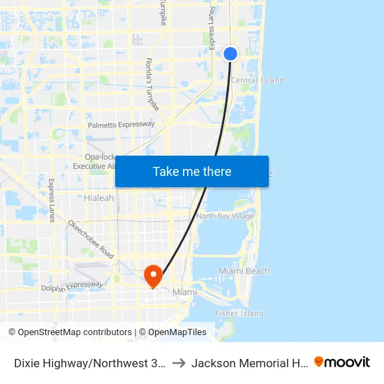 Dixie Highway/Northwest 3rd Street to Jackson Memorial Hospital map