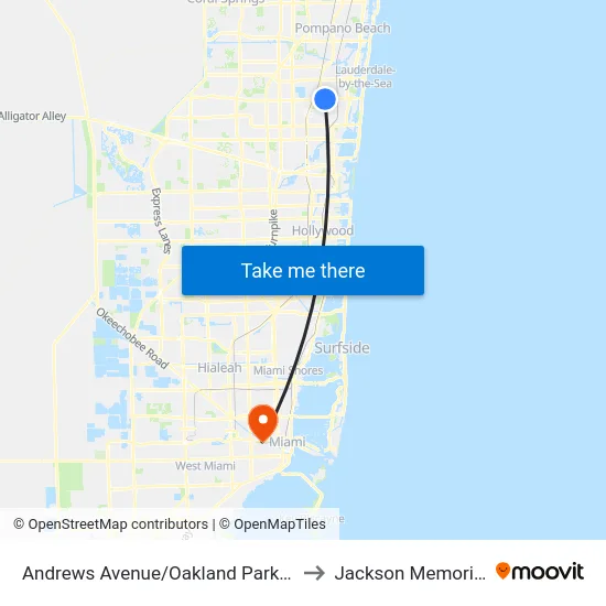 Andrews Avenue/Oakland Park Boulevard (North) to Jackson Memorial Hospital map