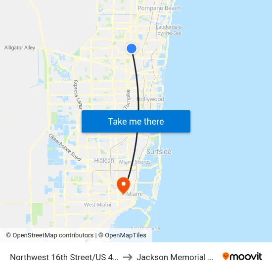 Northwest 16th Street/US 441 (East) to Jackson Memorial Hospital map