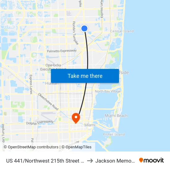 US 441/Northwest 215th Street - (County Line Road) to Jackson Memorial Hospital map
