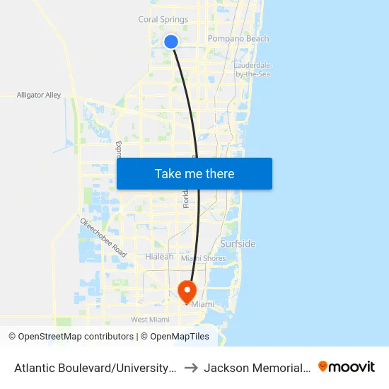 Atlantic Boulevard/University Drive (West) to Jackson Memorial Hospital map