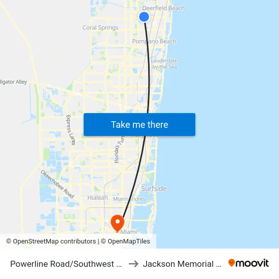 Powerline Road/Southwest 10th Street to Jackson Memorial Hospital map