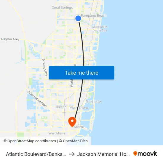 Atlantic Boulevard/Banks Road to Jackson Memorial Hospital map