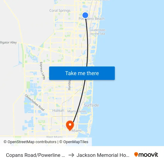 Copans Road/Powerline Road to Jackson Memorial Hospital map