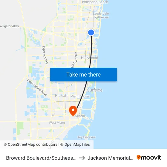 Broward Boulevard/Southeast 1st Avenue to Jackson Memorial Hospital map
