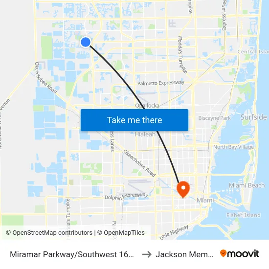 Miramar Parkway/Southwest 160th Avenue - (Dykes Road) to Jackson Memorial Hospital map