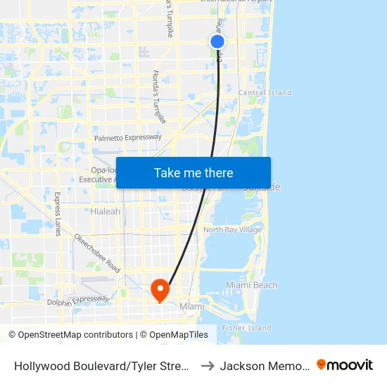 Hollywood Boulevard/Tyler Street - (Hollywood Tri-Rail) to Jackson Memorial Hospital map