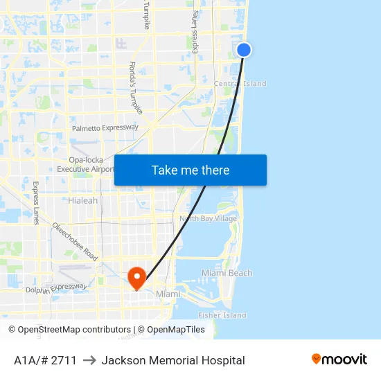 A1A/# 2711 to Jackson Memorial Hospital map