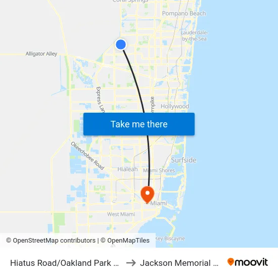 Hiatus Road/Oakland Park Boulevard to Jackson Memorial Hospital map