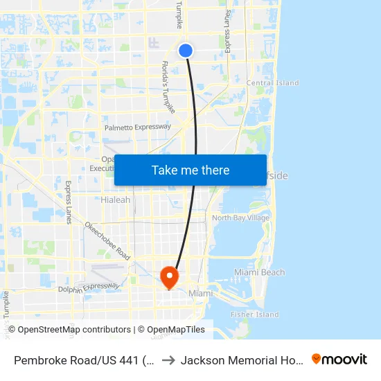 Pembroke Road/US 441 (West) to Jackson Memorial Hospital map